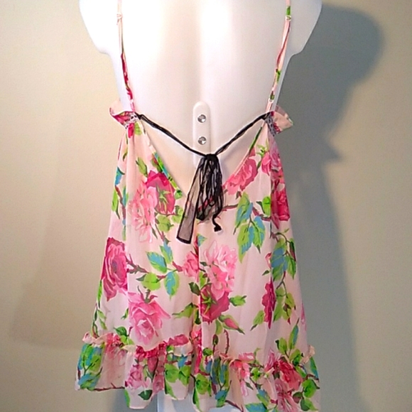 Pretty Floral Chemise Nightie Lingerie V Back, Ruffle Hem. SEXY! - Picture 6 of 13